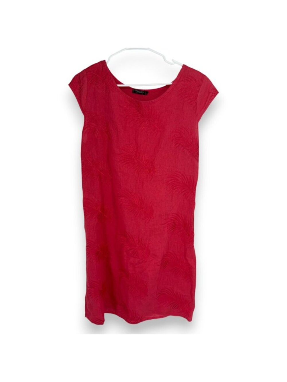 LUNGO L'ARNO Women L Floral Linen Dress Shift Embroidered Red Breathable Short